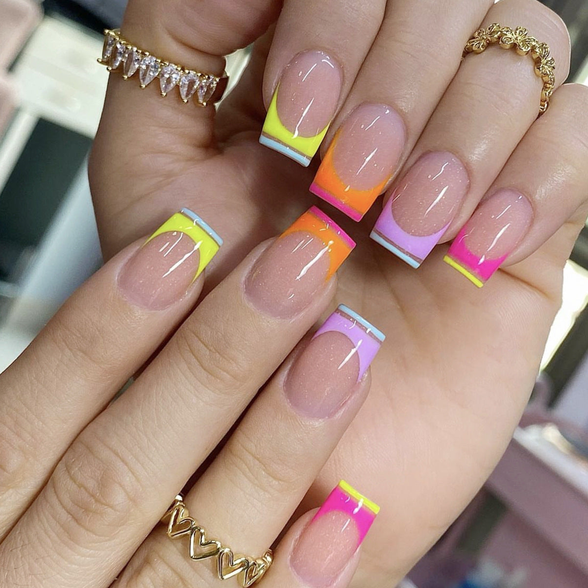 Neon Gradients That Pop on Medium Nails