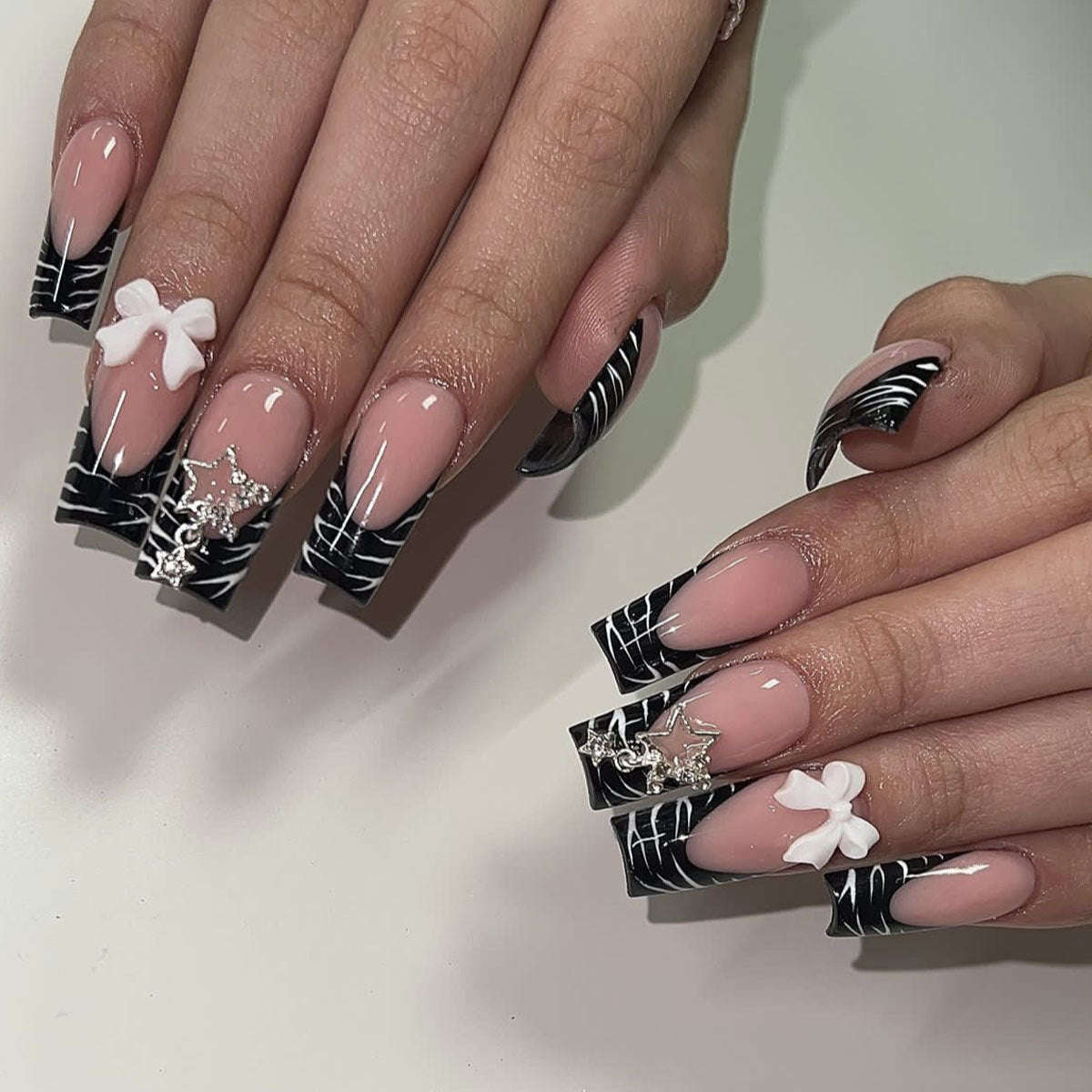 Black French Nails with Gothic Flair