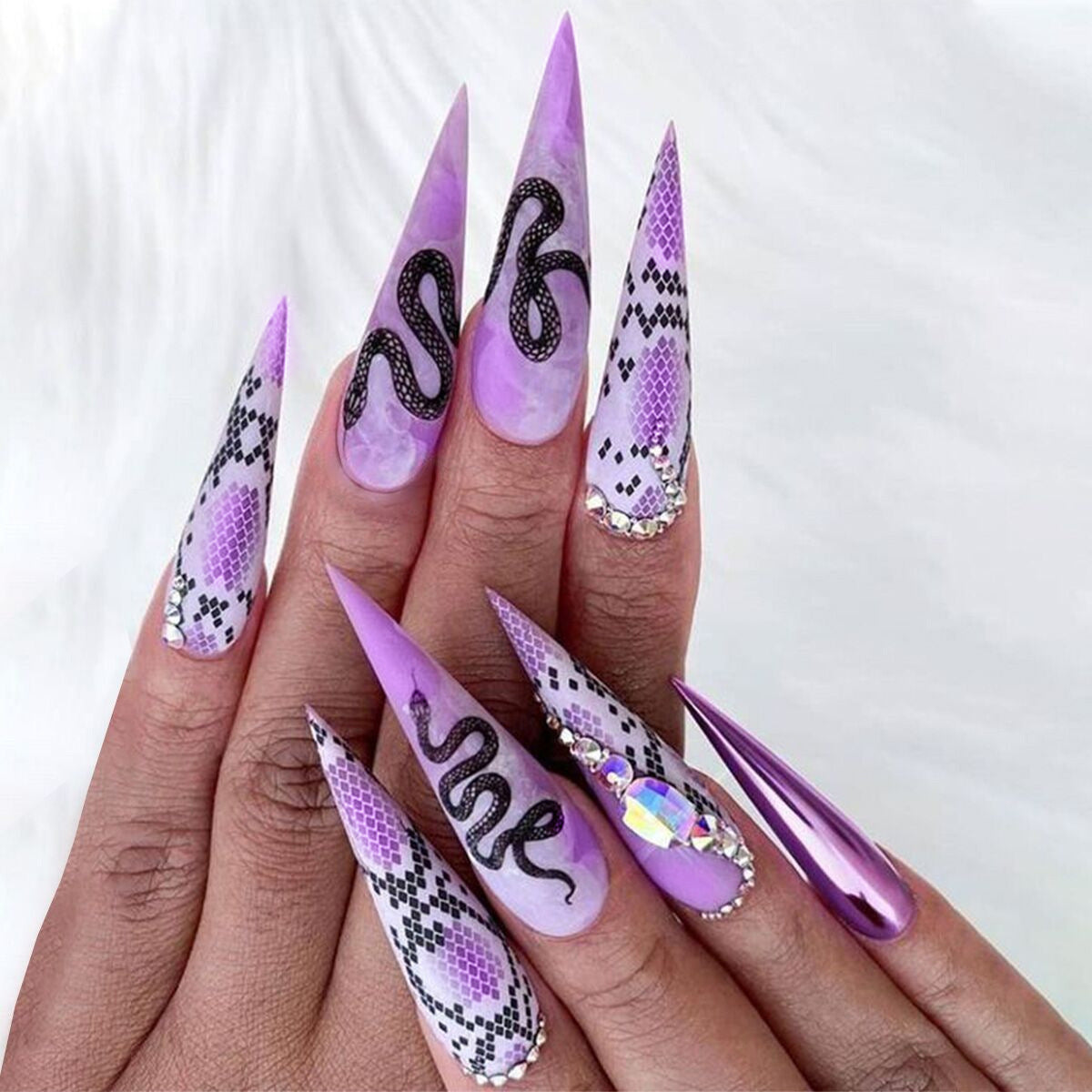 Mystical Lavender Stiletto with Long Nail Designs
