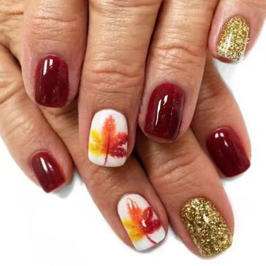 Maroon Leaf Nail Art, Glimmering Sheets