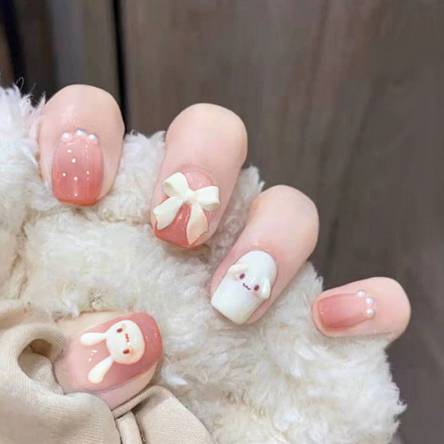 Cute Pink Nails with a Bunny Twist