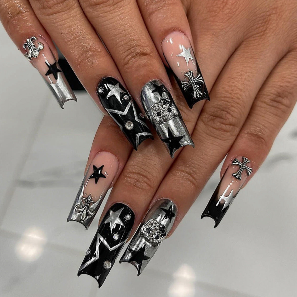 Stunning Black & Silver Gothic Nails