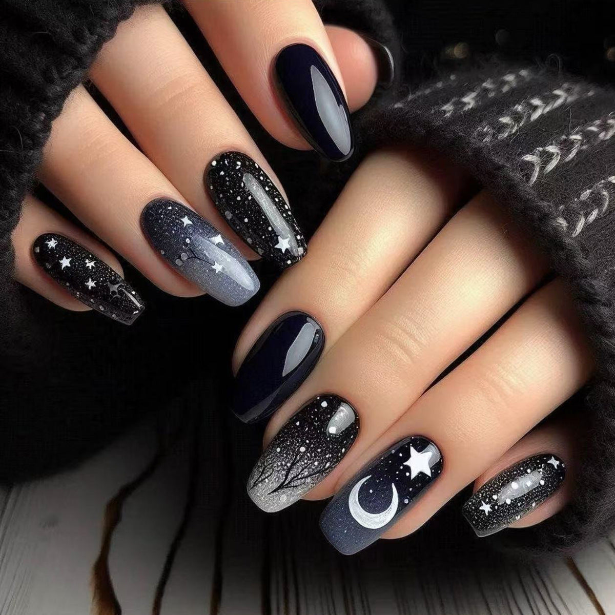 Stunning Gradient Nails with Starry Night Magic