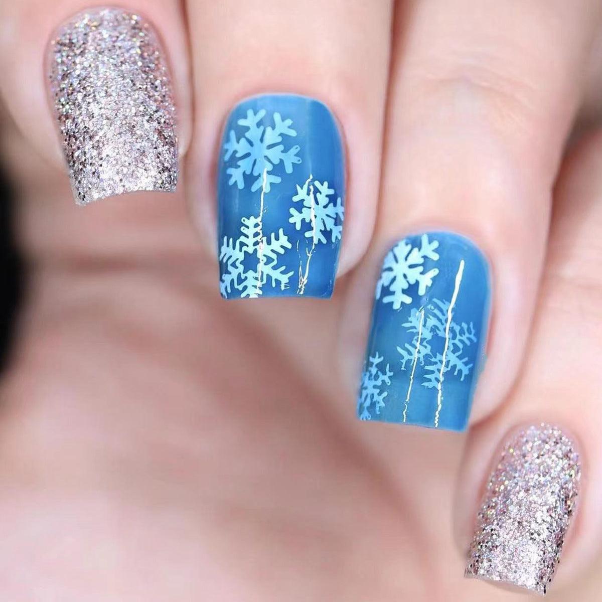 Winter Glitter Snowflakes for Sparkling Nails