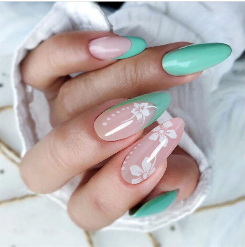 Blooming Minty Green Spring Nails