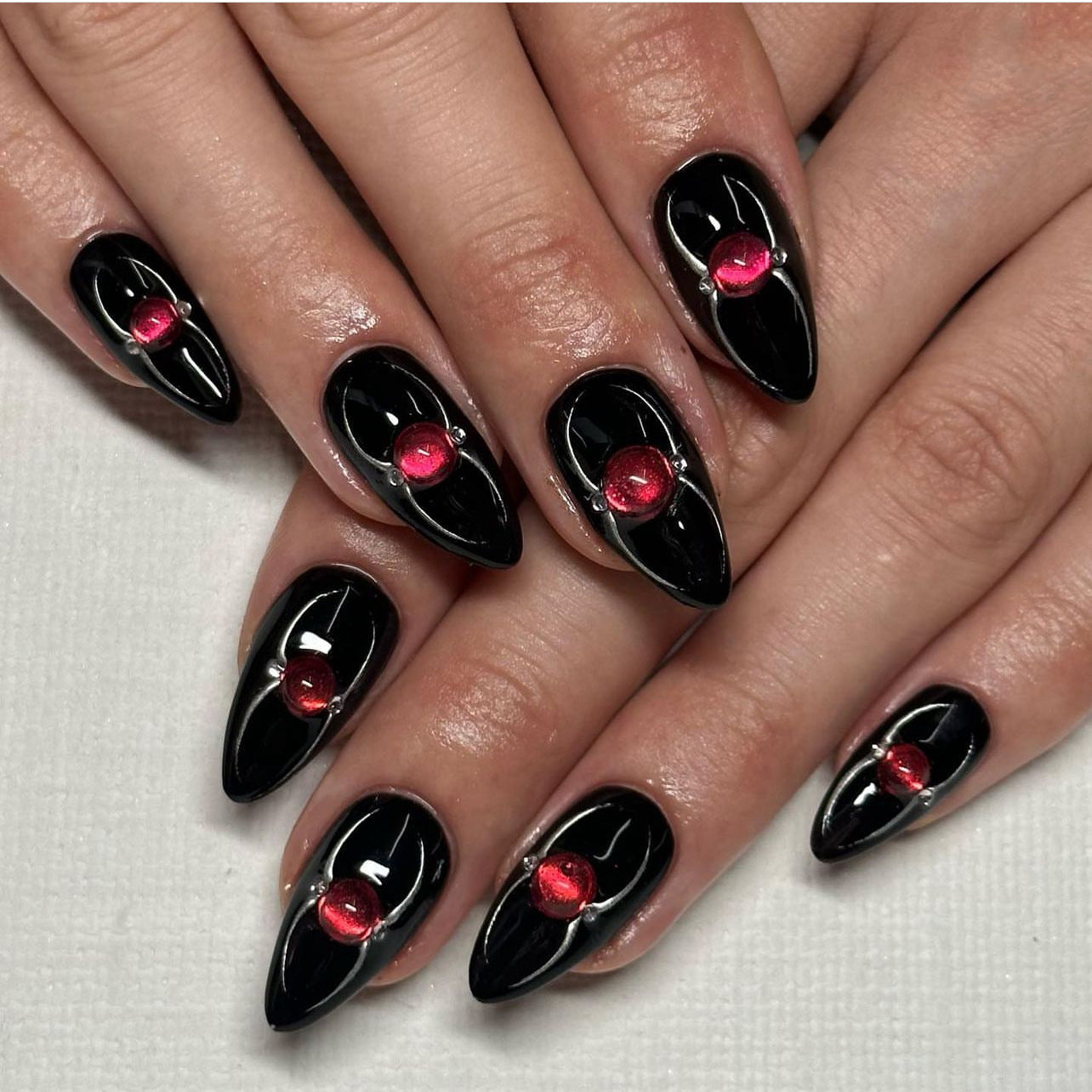 Galaxy Glow: Black & Red Nail Magic