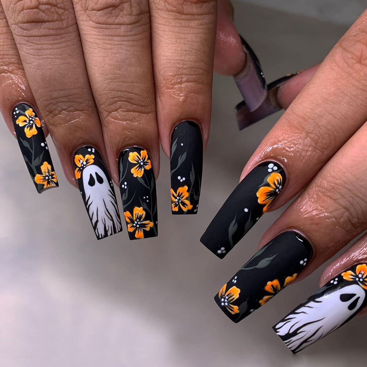 Spooky Floral Black Nail Designs