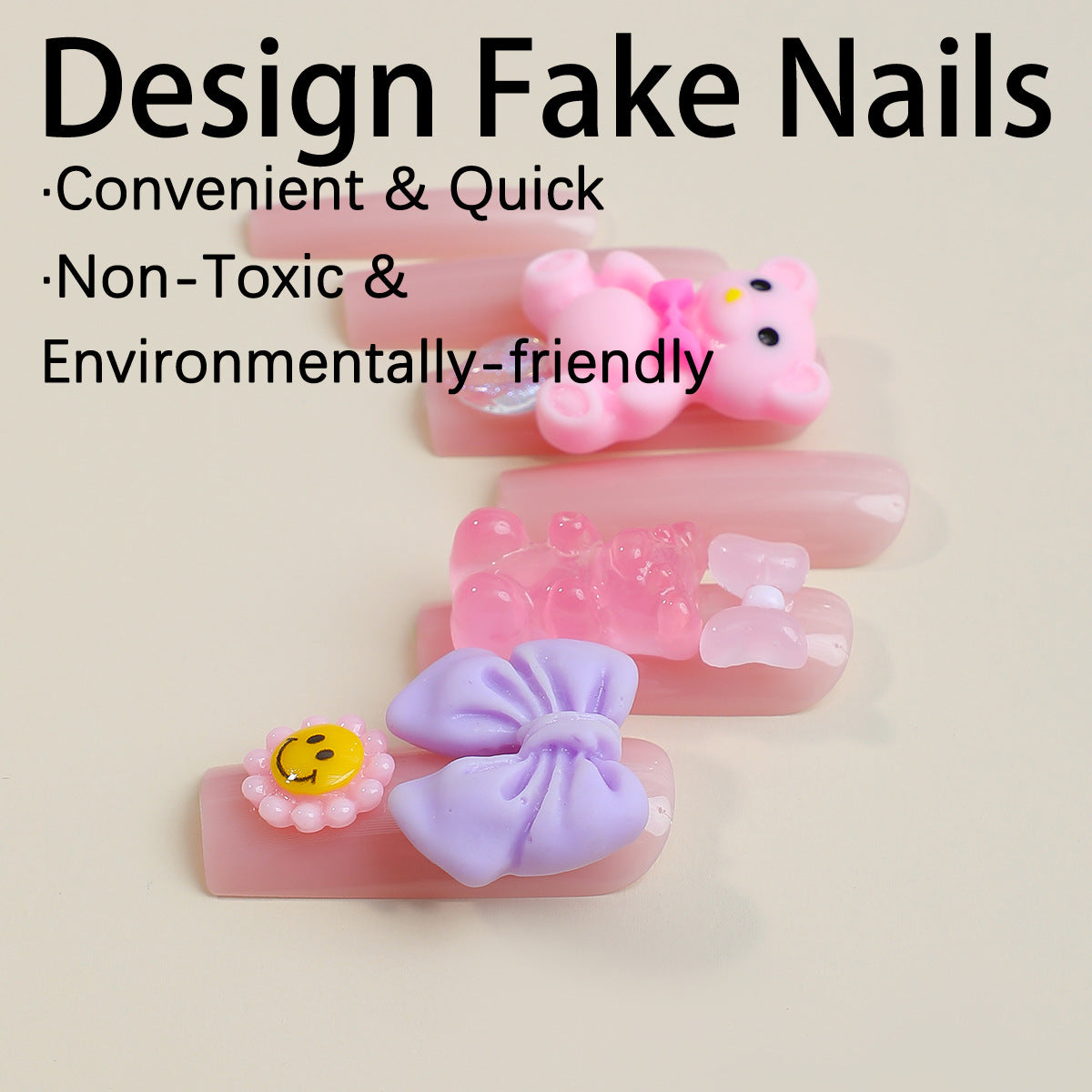 Candy Fantasy Extra Long Square Press On Nails with Pink Palette and 3D Confectionery Embellishments