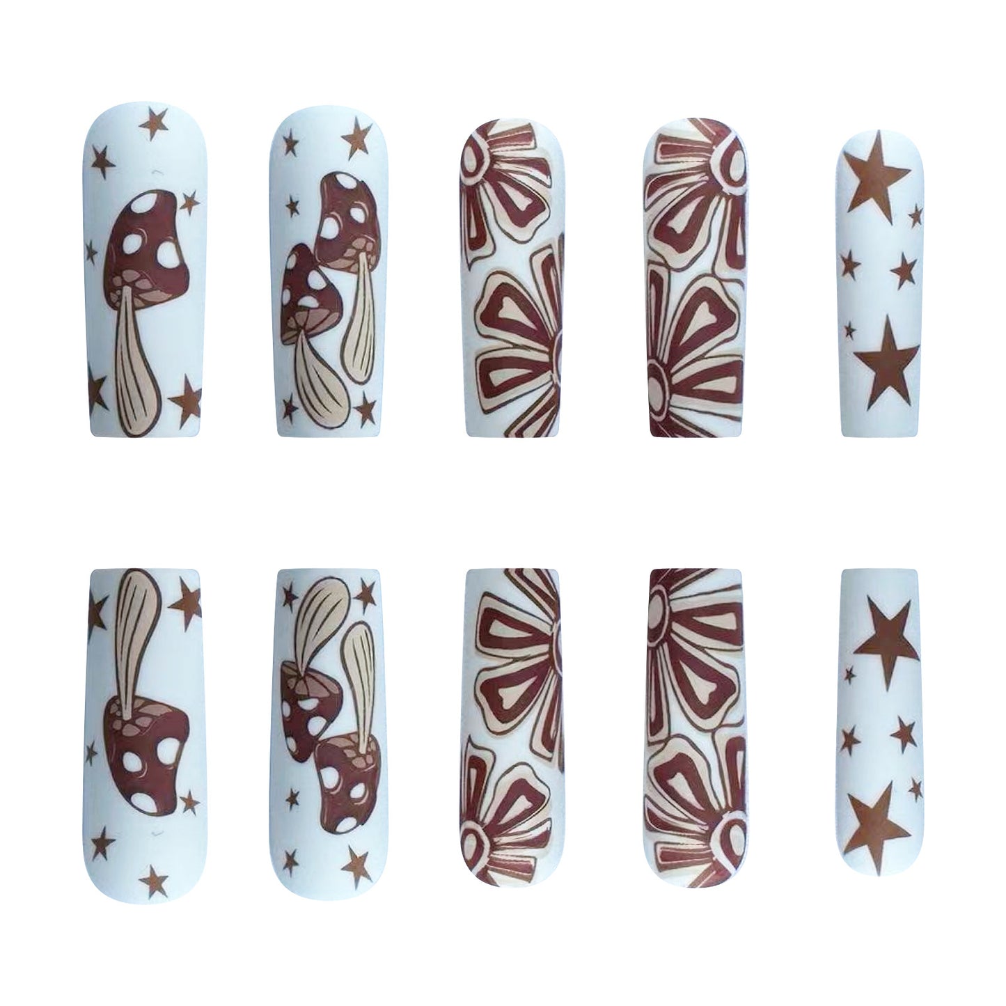 Vibing Long Square Brown Bold Press On Nails