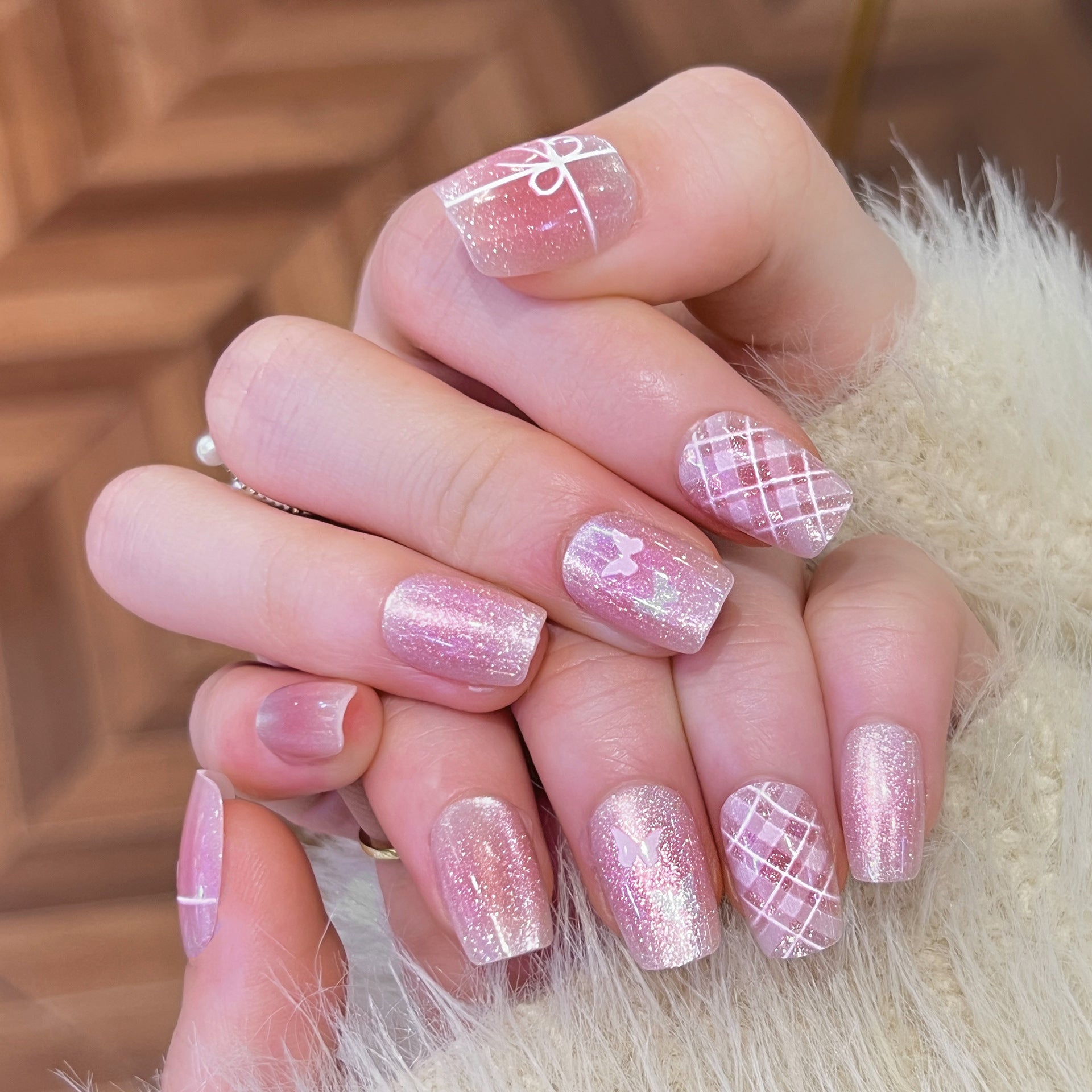 Pink Glitter Nails with Butterfly Sparkle