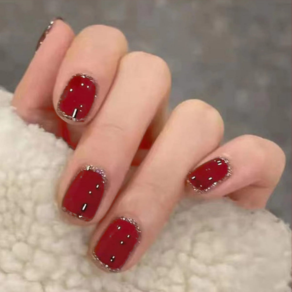 Short Red Nails with Glitter Magic