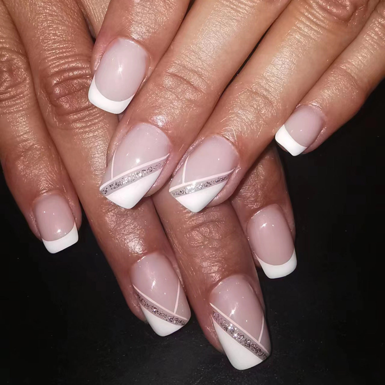 French Tips with Crystal Sparkle