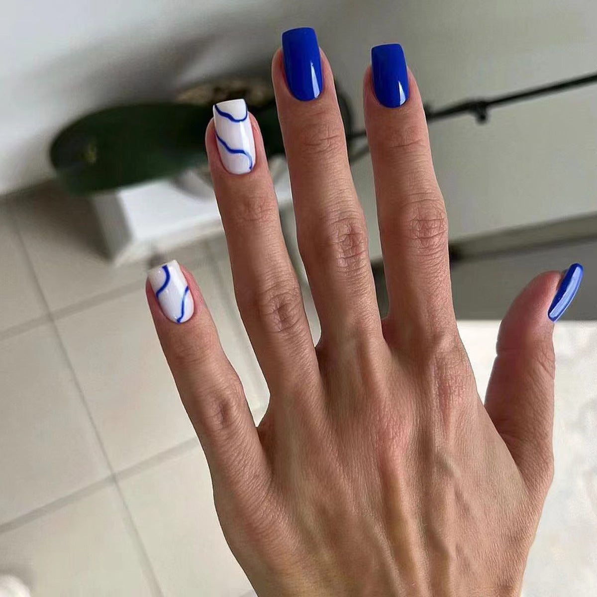 White Nail Design with Ocean Wave Magic