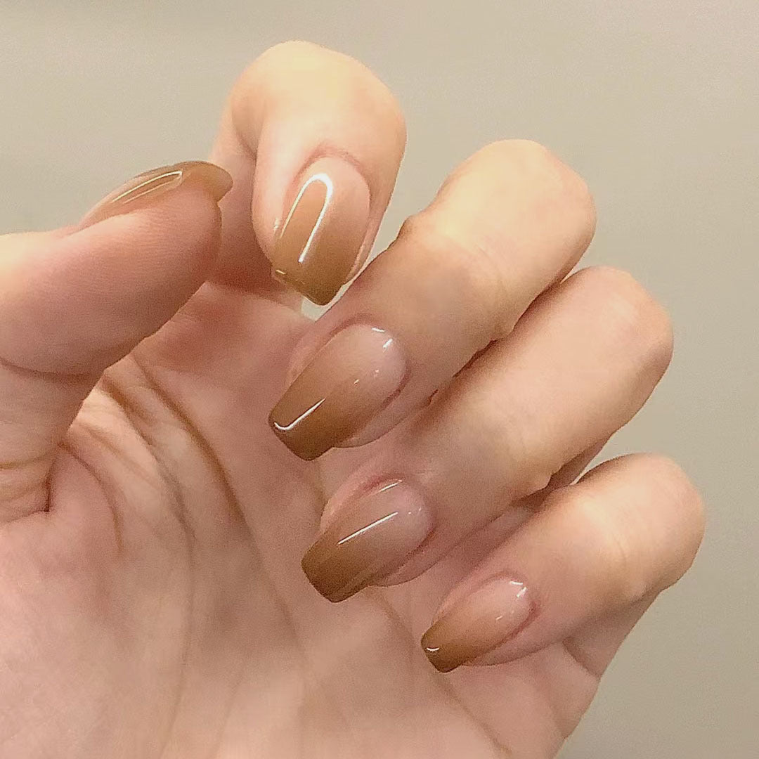 Delicate Boho Brown Nails with Ombre Grace