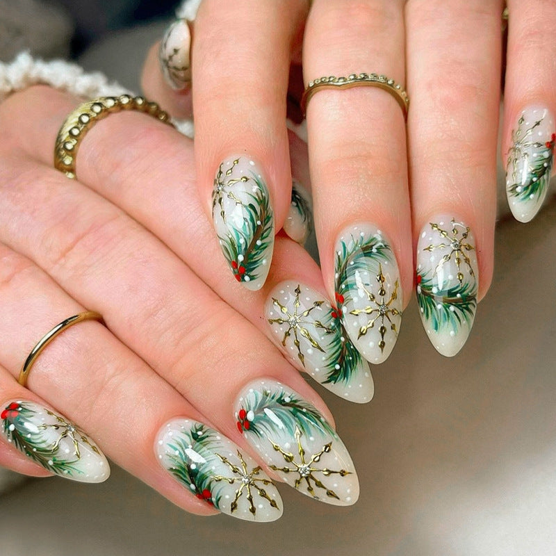 Elegant Green & White Winter Nail Art