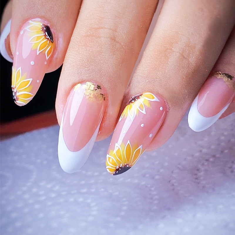 Sunflower Chic Almond Nails