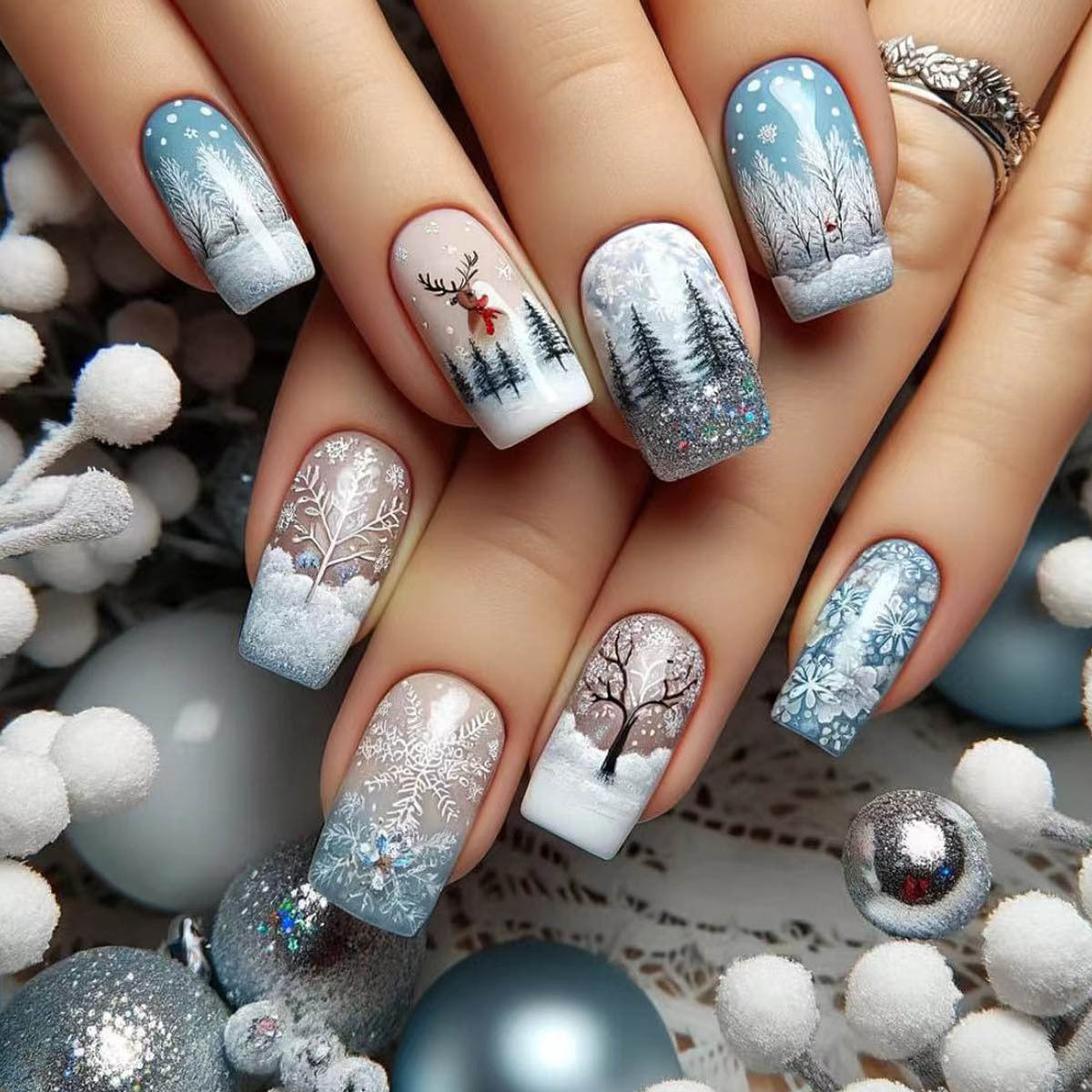 Frosted Winter Nails with Glitter Magic