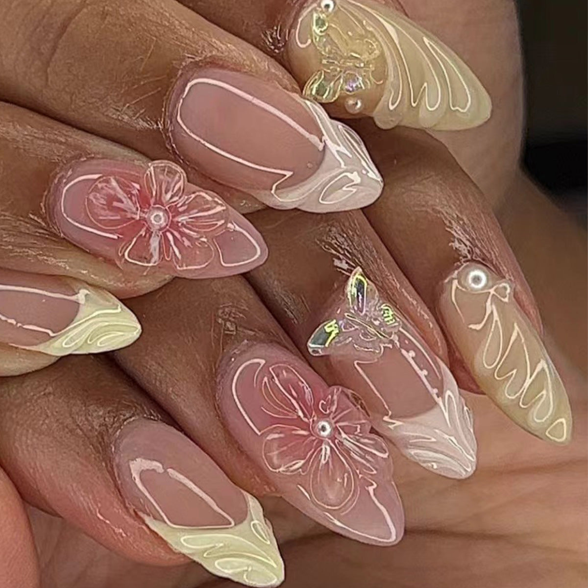 Garden‑Inspired Short Almond Nails