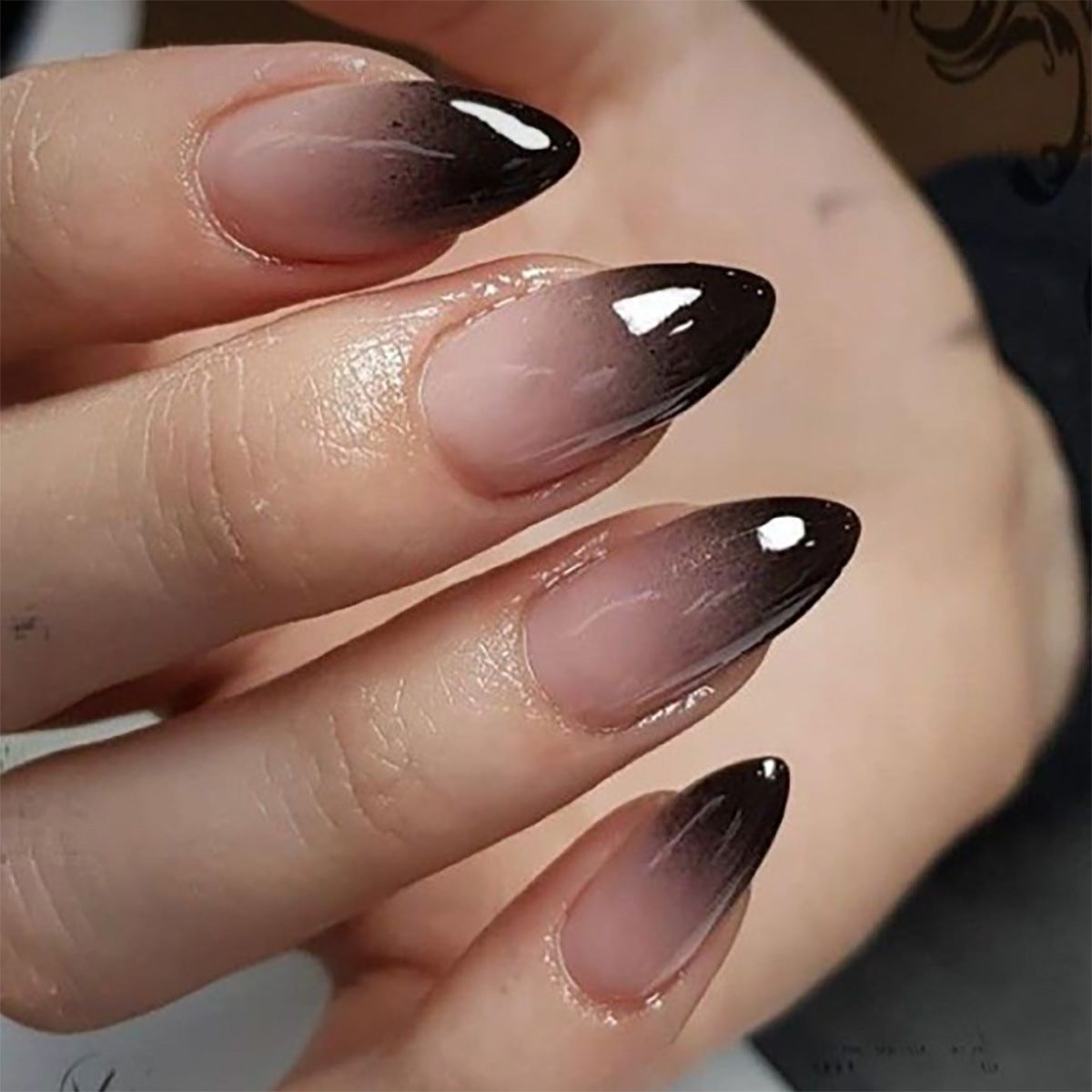 Elegant Ombre Brown Nails with Gothic Charm