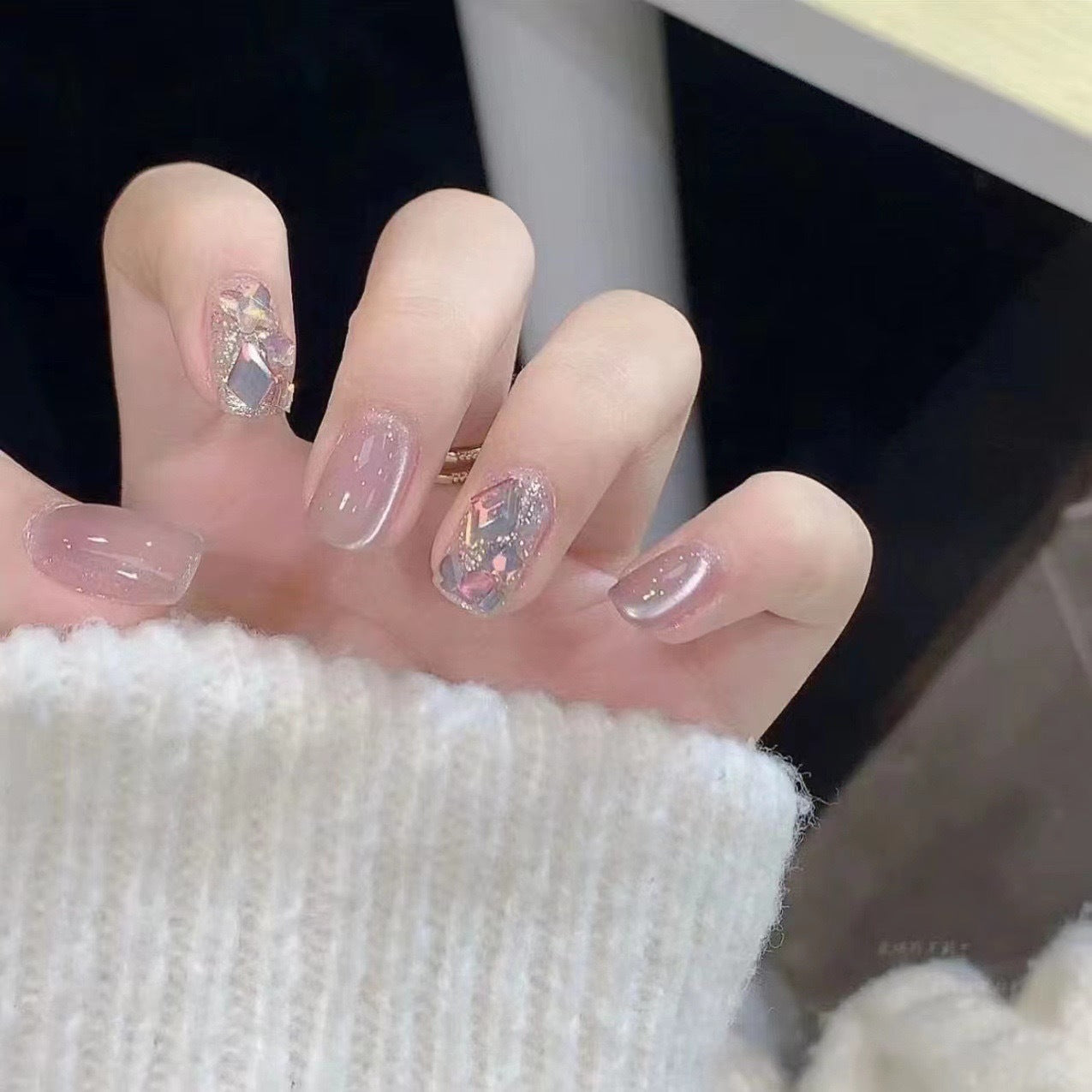 Medium Nails with Sparkling Gem Accents