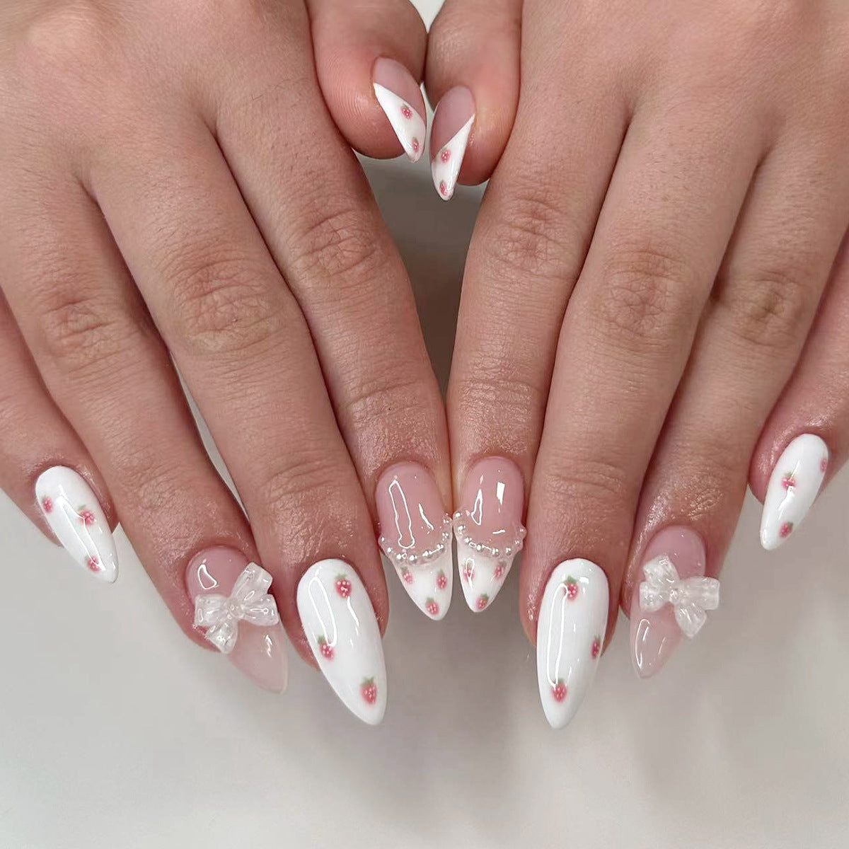 Long Nail Art Bridal Roses That Shine