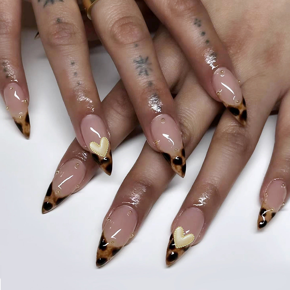 Brown Ombre Nails with Gold Accents