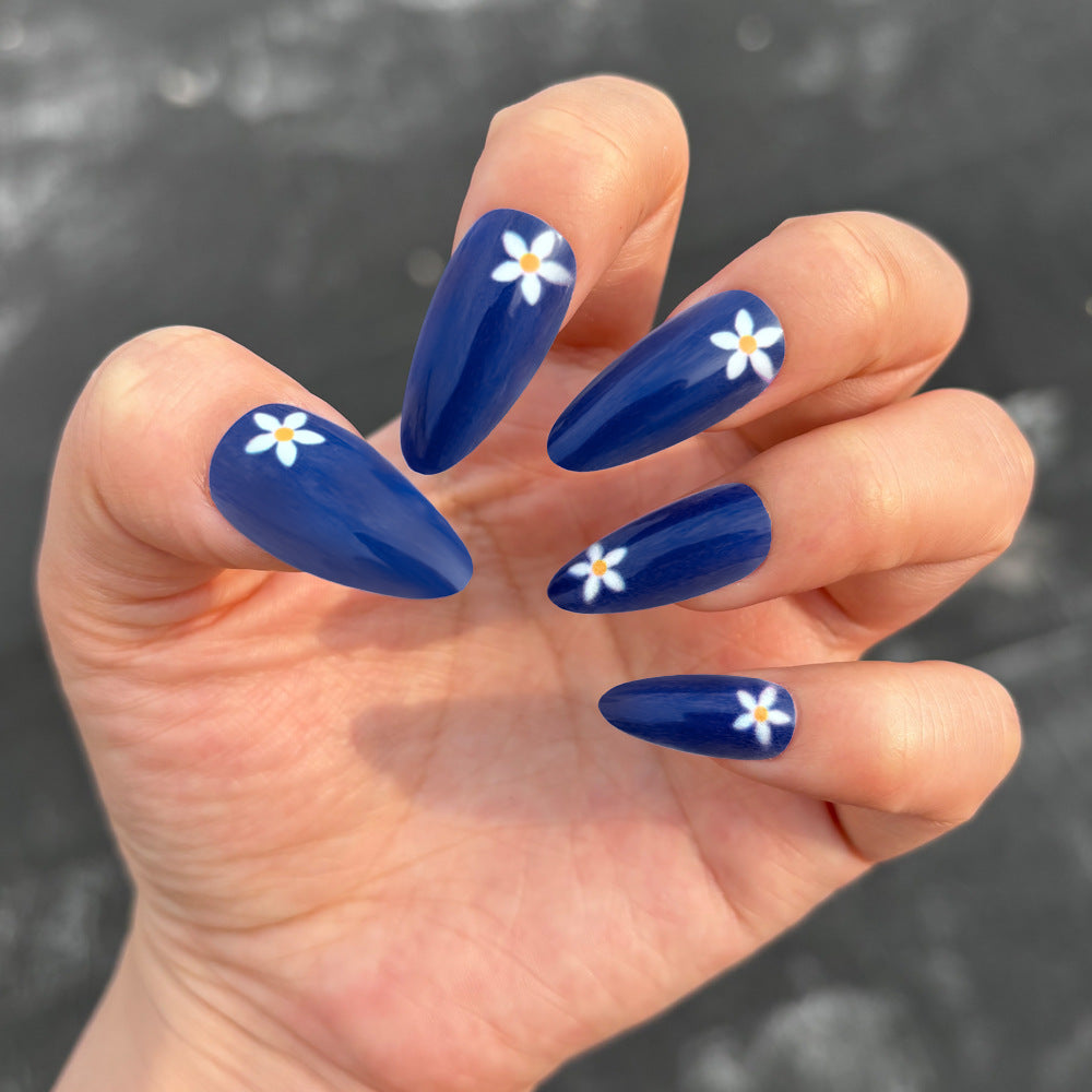 Stunning Dark Blue Floral Nail Designs