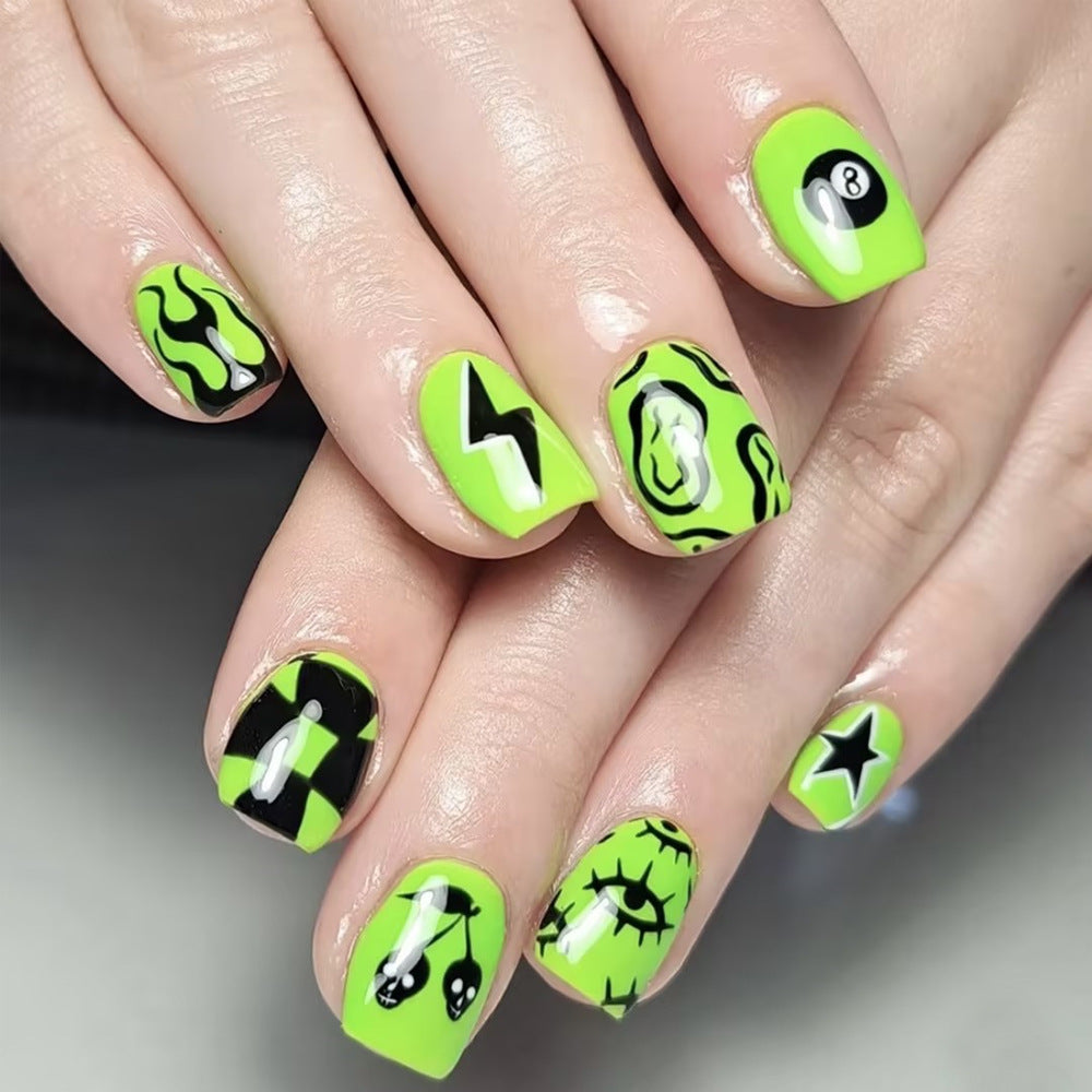 Lime Green Nails with Spooky Glow