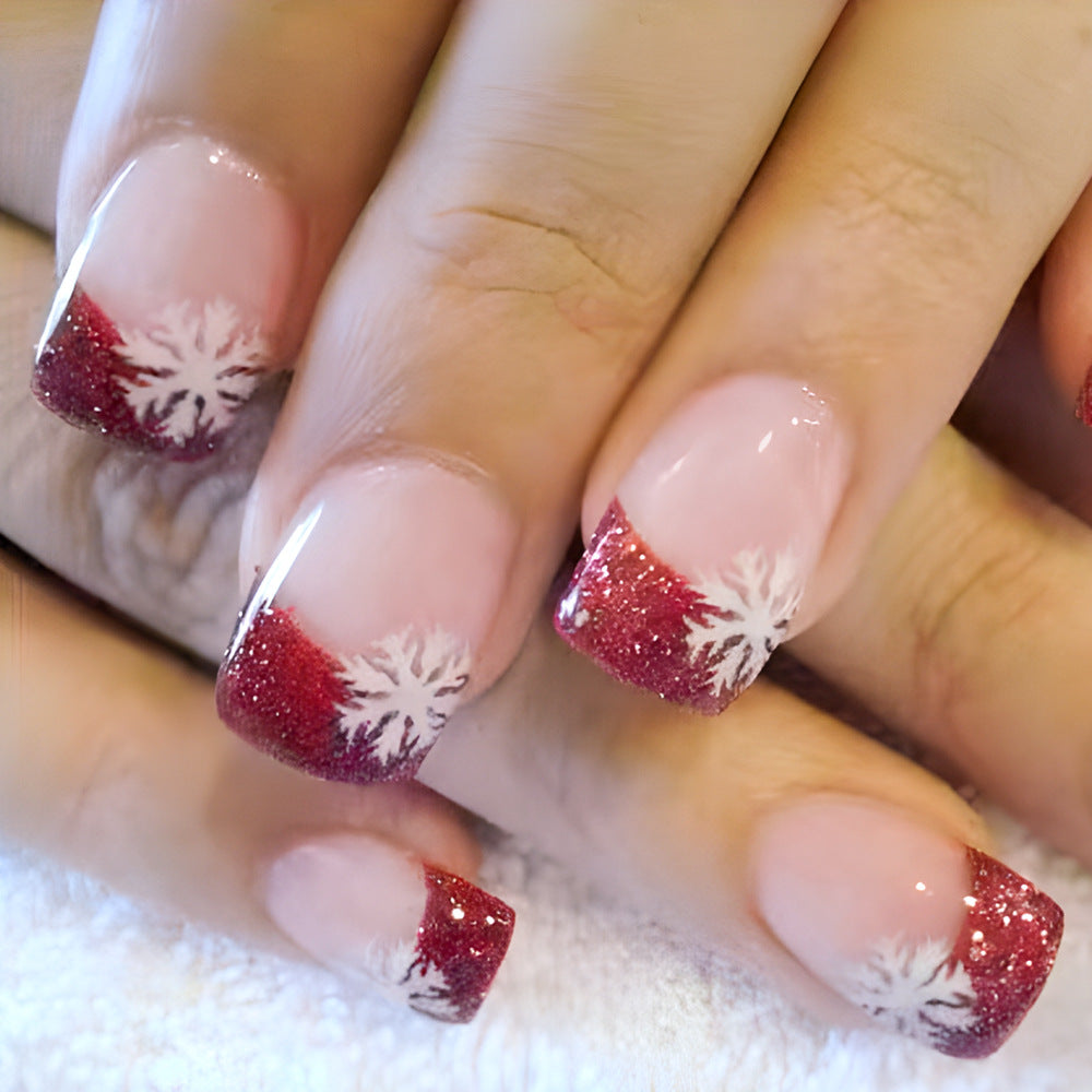 Short Red Ombre Nails with Glitter Flair