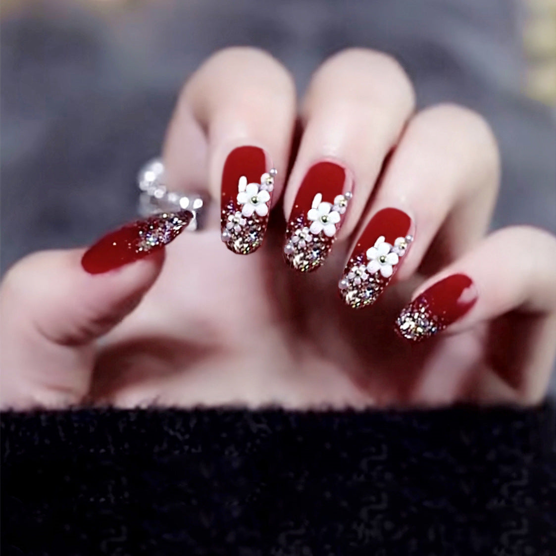 Red Bridal Nails with Floral Magic