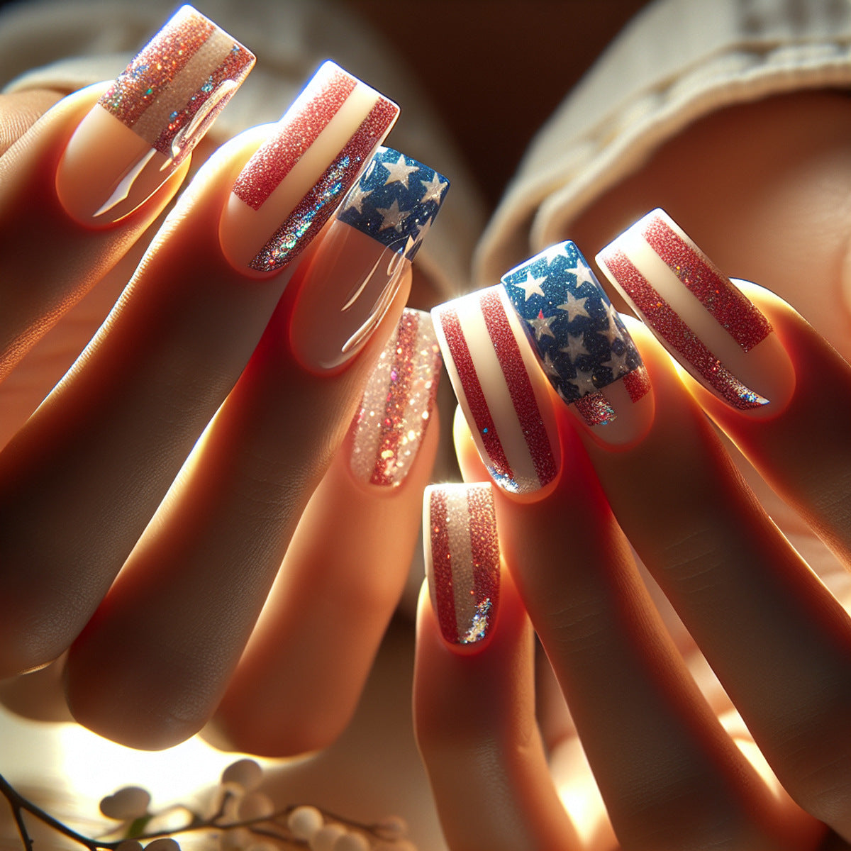 Patriotic Red and Blue Nails with Stars & Stripes