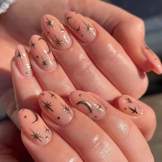 See The Moon Short Oval Pink Astrology Press On Nails