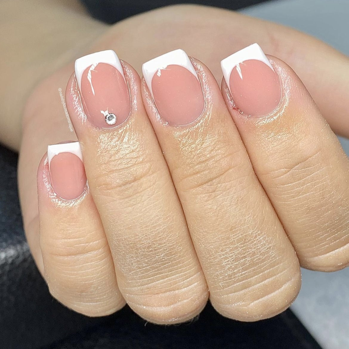 Elegant Bridal Short Square French Tip Press On Nail Set with Pink 