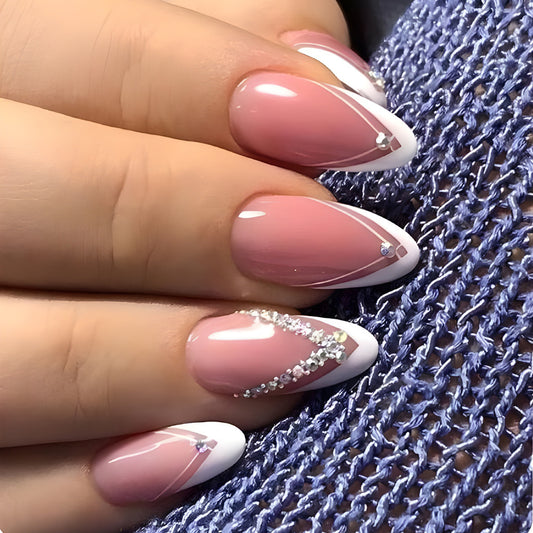 Chile Princess Medium Almond White Studded Press On Nails