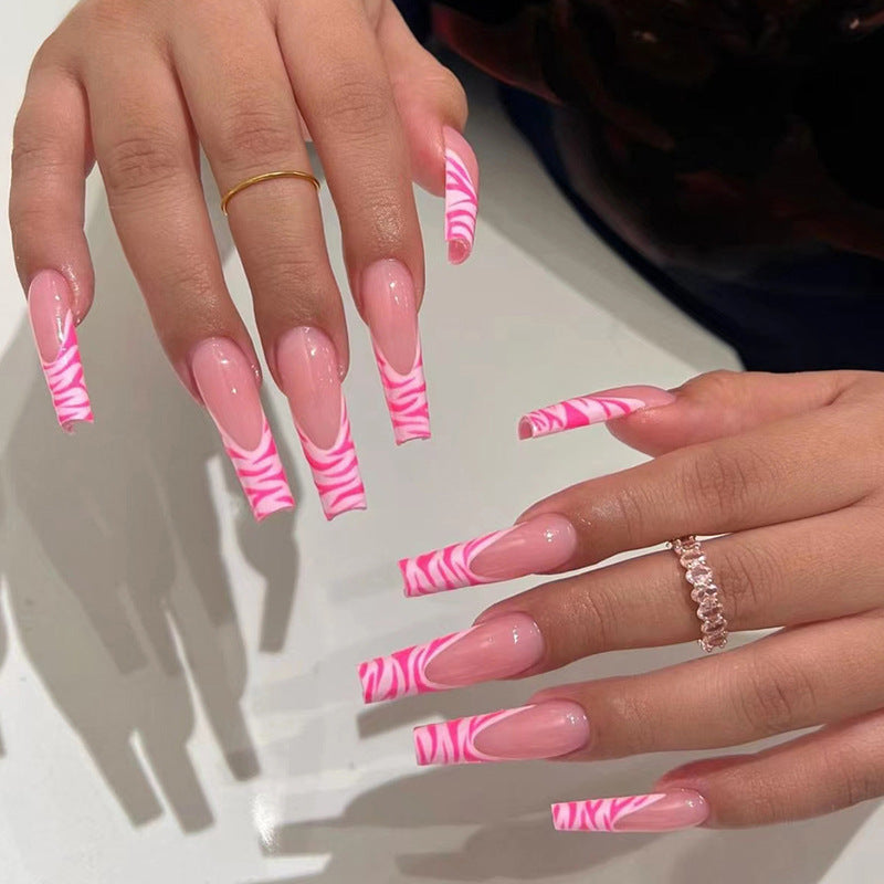 Hot Pink Zebra Print Press on Nails 