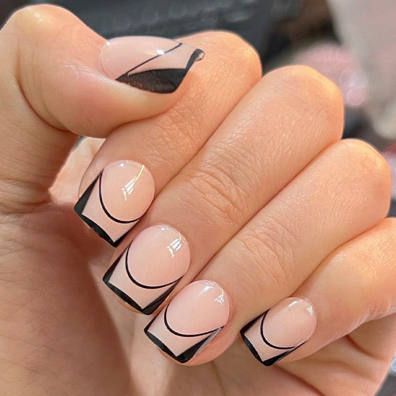 Make It Simple Short Square Black French Tips Press On Nails