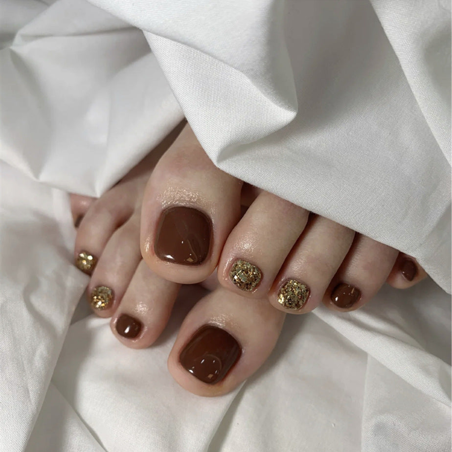 Appealing Glitter Gold Press On Toenails – RainyRoses
