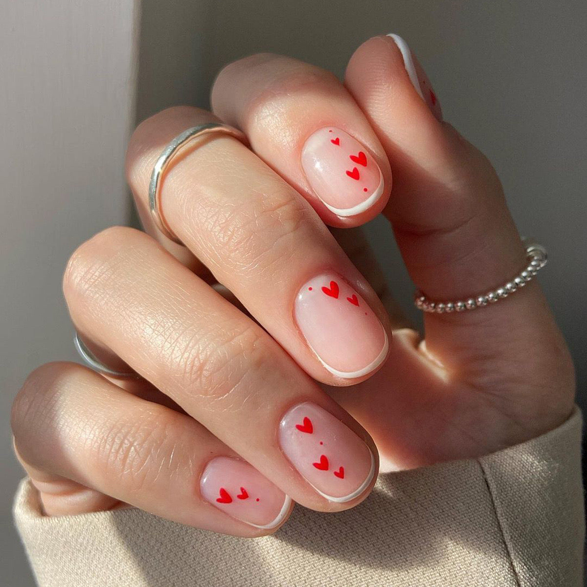 Valentine Nails, Lovely Nail Art, Heart Designs, Short/medium Press On,  Coffin Nail With Art 