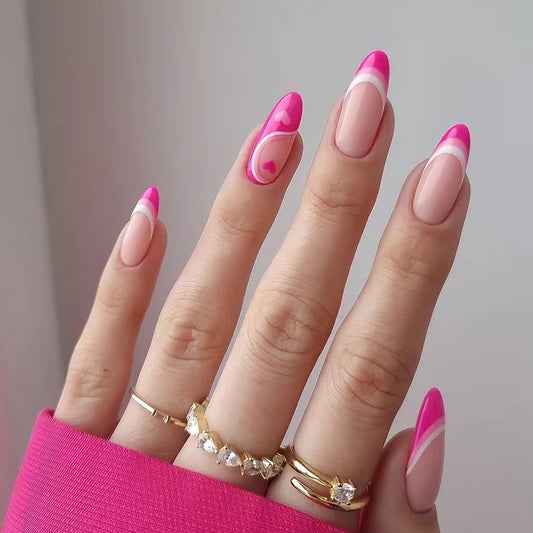 Do You Love Me? Long Almond Pink Cute Press On Nails