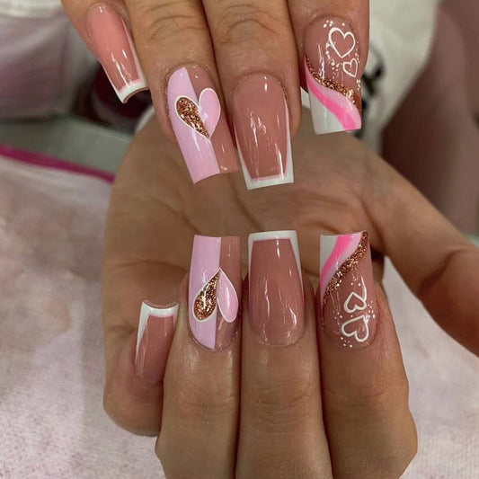 Strawberry Chocolate Long Square Pink Valentine's Day Press On Nails