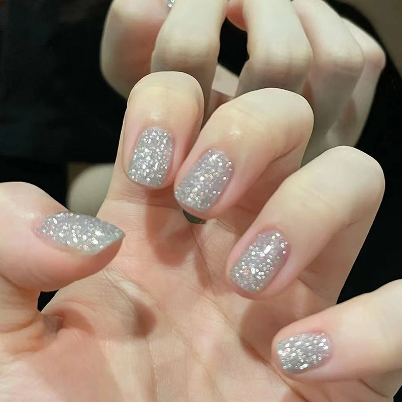 Silver Sparkle Short Nails