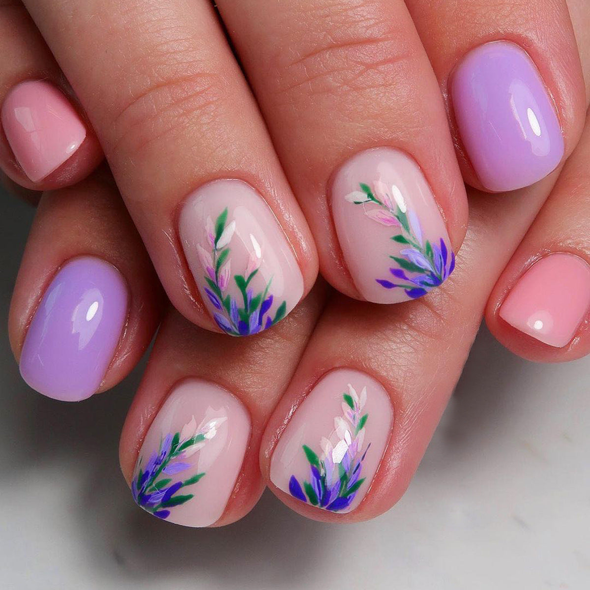 Vibrant Gel Floral Short Nail Designs