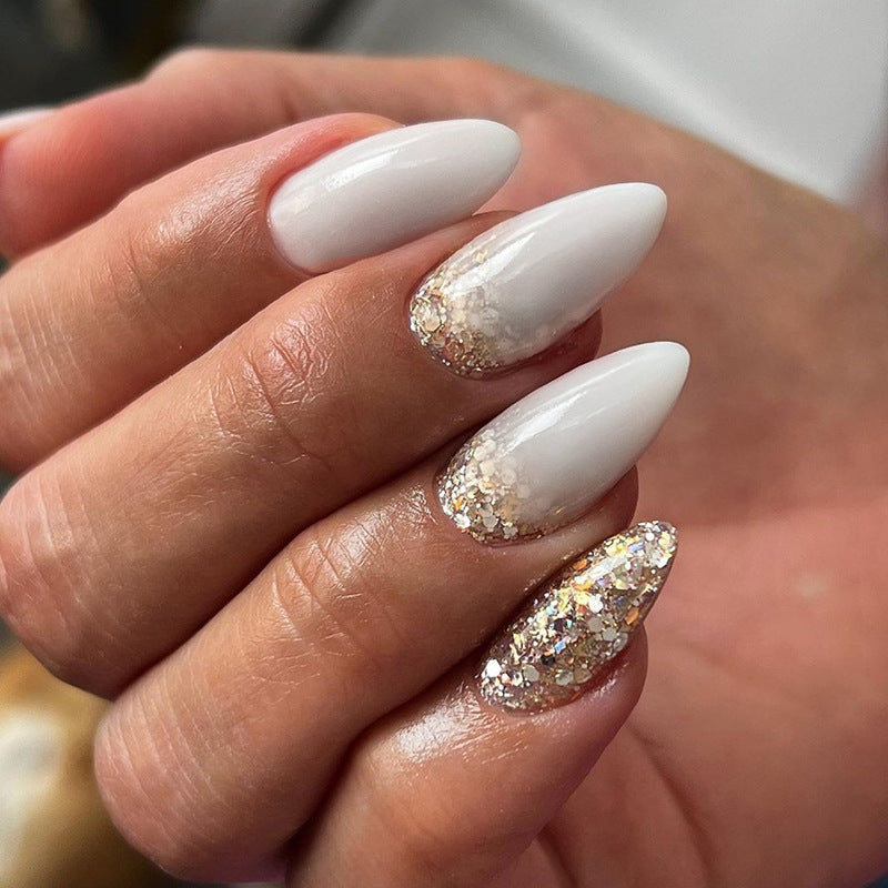 On My Cloud press on nails, medium almond, clear white nails, clear  glitter nails