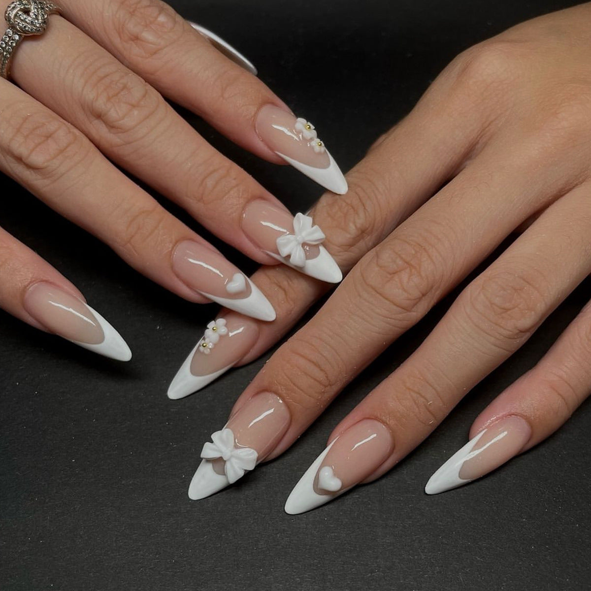 White Glitter 3D Nail Art That Shines