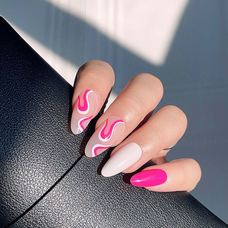 Summer Swirls Long Almond-Shaped Press On Nail Set in Pink and 