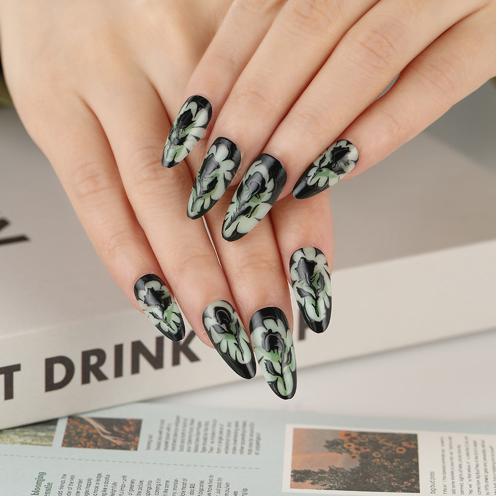 Olive Green Nails with Floral Magic