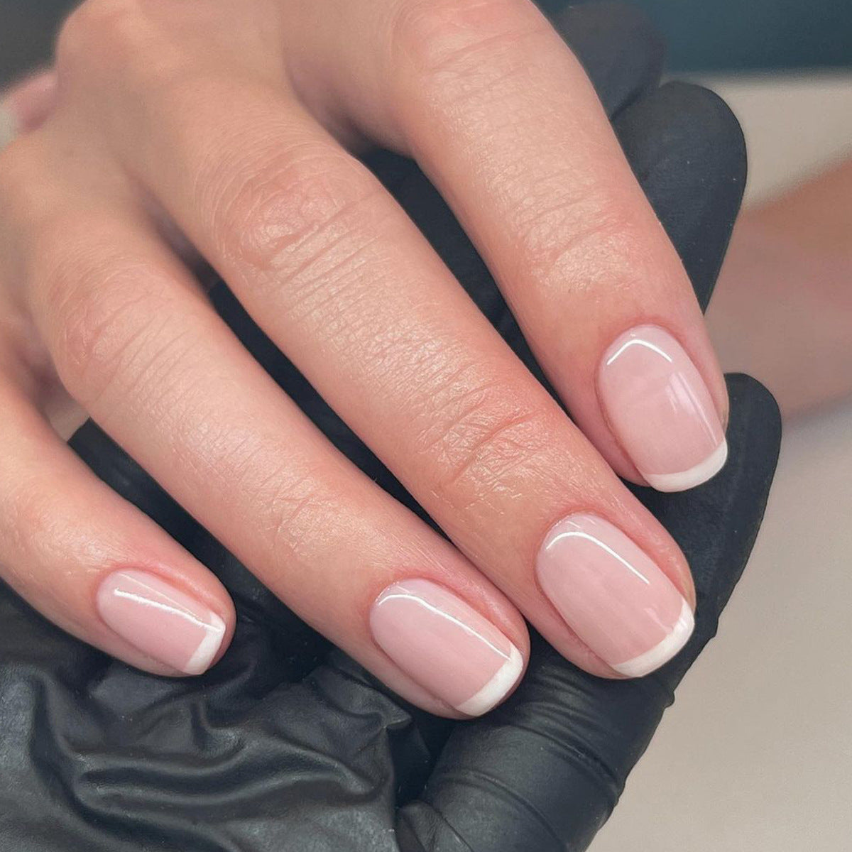 Elegant French Manicure Short Squoval Light Pink Press On Nails