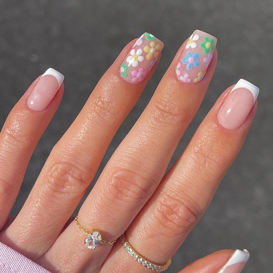 Stopped For Flowers Short Square Pink Spring Press On Nails