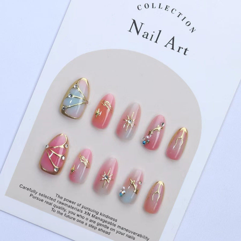 Celestial Elegance Medium Almond Pink with Glittering Star Accents Press On Nail Set