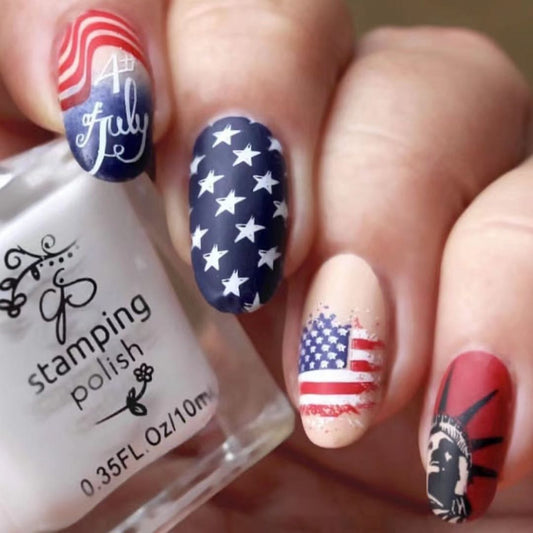 Liberty Medium Oval Red White And Blue 4th Of July Press On Nails